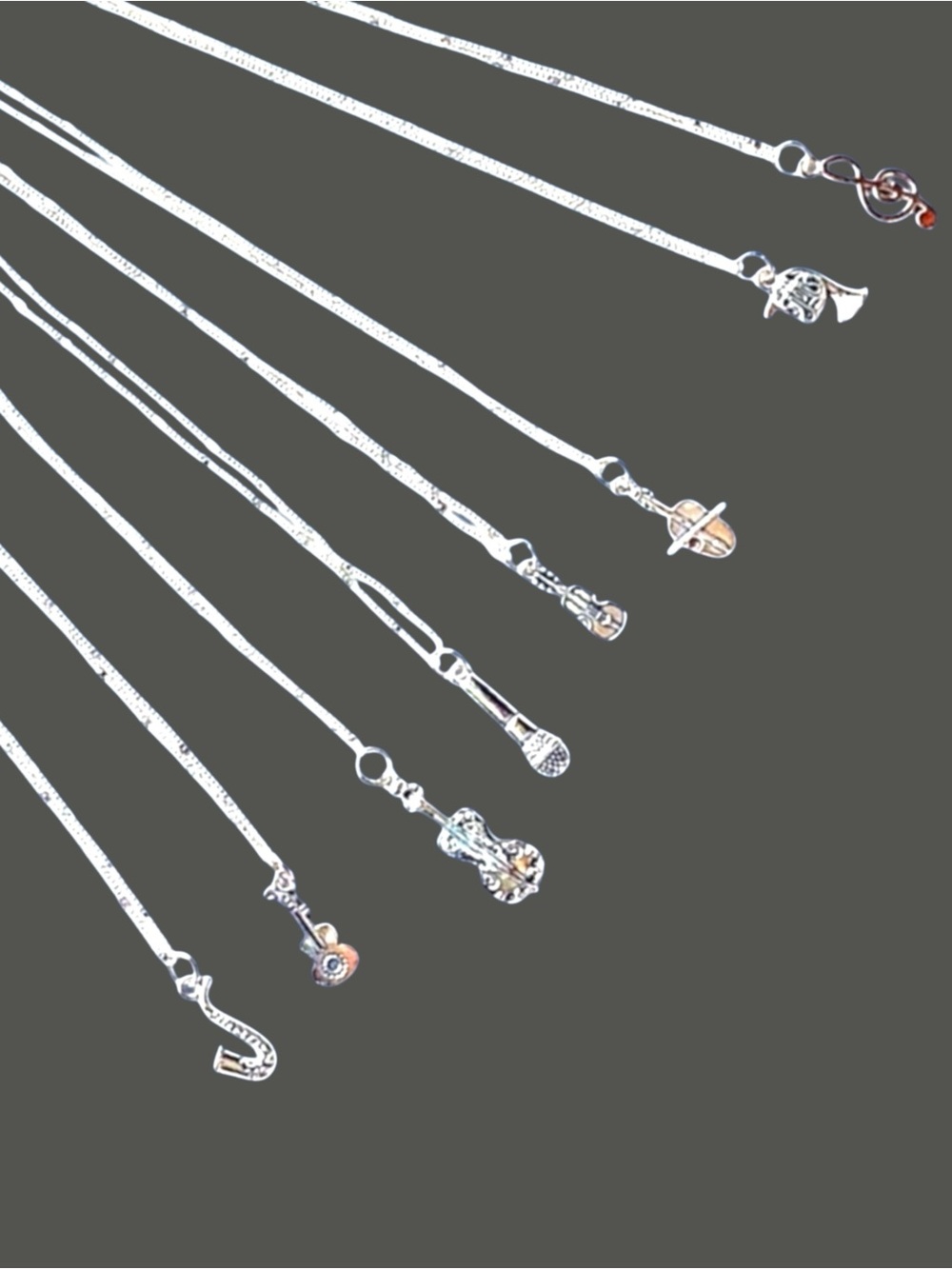 Lot of 8 Musical Instrument Silver Charm Necklaces. Resellers & Gifting.